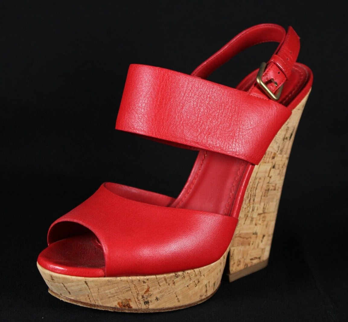 YVES SAINT LAURENT sandali plateau tacco zeppa sughero pelle rosso ciliegia 37