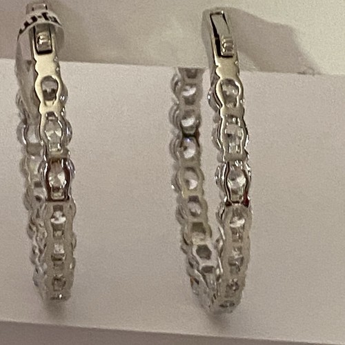 Cote d Argent 1 & 3/8" Zirkonia Runde Creolen Klappverschluss Ohrringe NEU - Bild 7 von 7