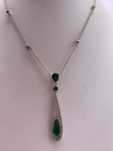 $50 Carolee Silver Tone Green Crystal Pendant 16”Necklace C504 - Picture 2 of 6