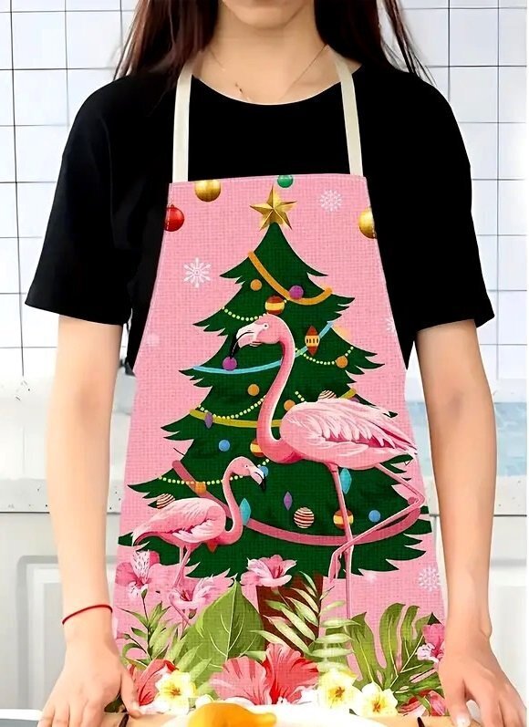 Christmas Flamingo Apron Pink Fun Baking Holiday Gift New