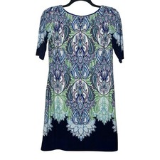 Eliza J Womens Dress Size 8 Paisley Round Neckline Half Sleeves Back Zip