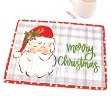 Trade-Cie Haley Bush Painted SANTA CLAUS Christmas BAMBOO Placemat 15.75x12 New