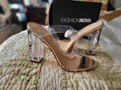 gold clear strap heels