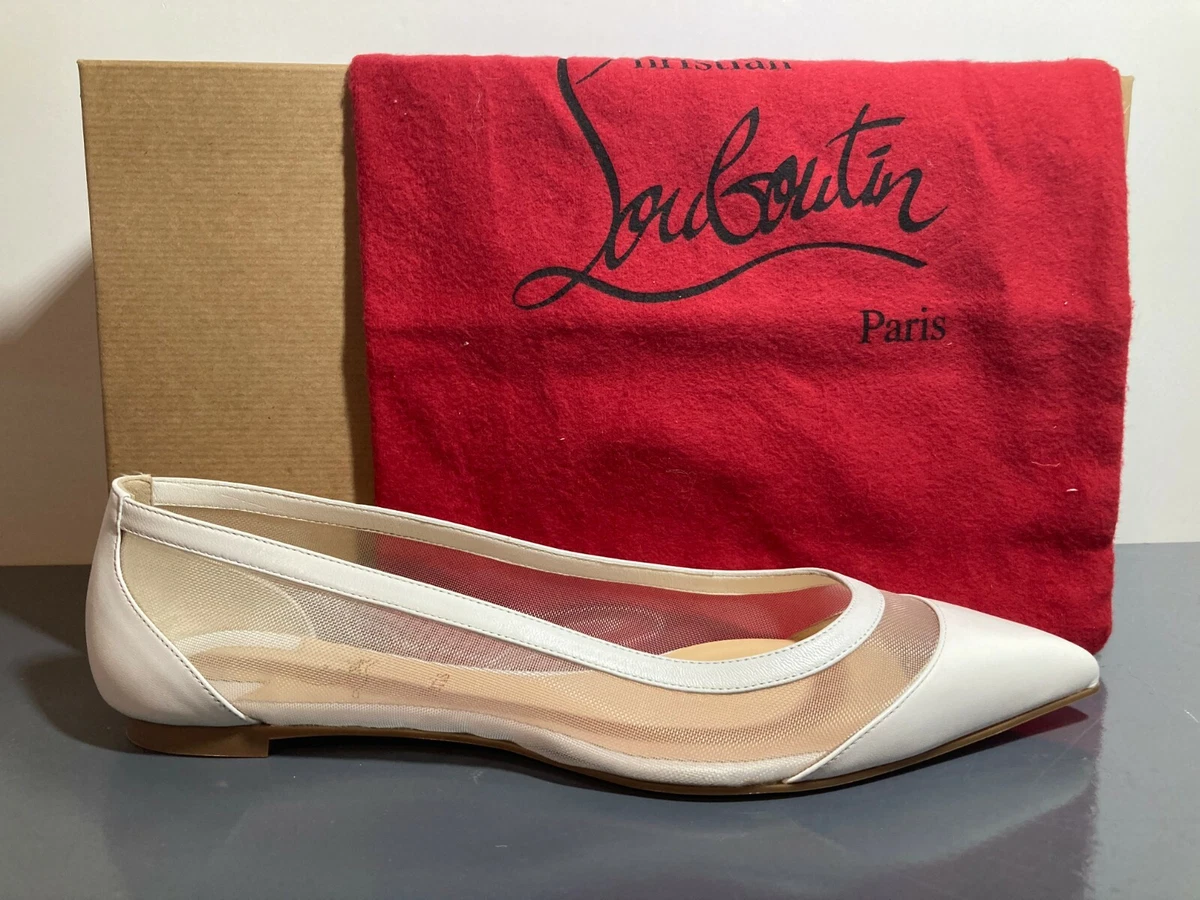 Christian Louboutin White Leather Galativi Flat Mesh Pointed Toe Flat 39 /  8.5