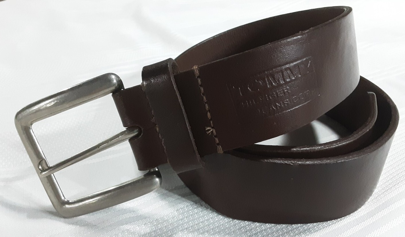 Men's Tommy Hilfiger Genuine Leather Belt - Handcrafted Silver Brown - Size 34-image