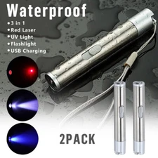 2× Mini LED Torch Rechargeable 650nm Red Laser Pointer Pen Single Beam UV Light