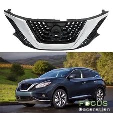 For 2015-2018 Nissan Murano Front Upper Grille Grill Black W/Chrome Trim Painted