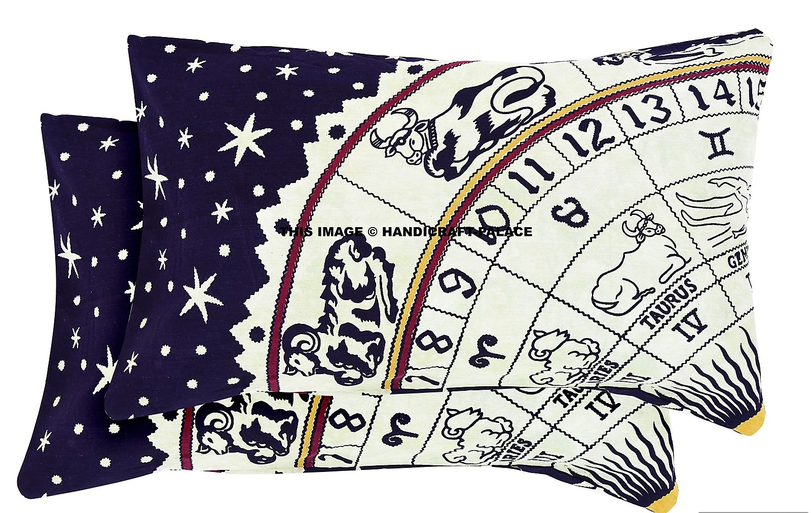 2 PC Zodiac Astrology Print Pillow Sham Indien Cotton Cushion Cover Decor Throw