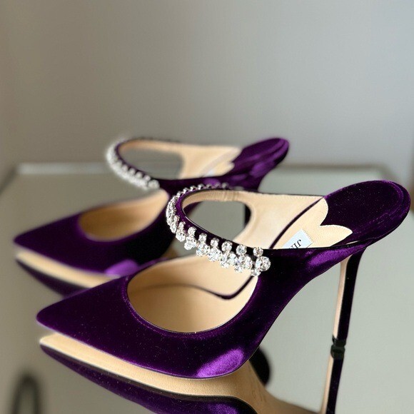 New Jimmy Choo Purple Velvet Bing 100 Crystal embellished mule $1,095 39