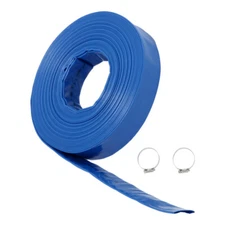Discharge Hose 1-1/2 In. Dia X 100 Ft. PVC Fabric Lay Flat Hose With 2 Clamps
