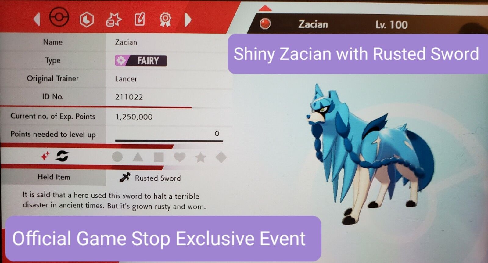 POKEMON SWORD AND SHIELD ✨SHINY✨ LEVEL 100 6IVs Zacian & Zamazenta