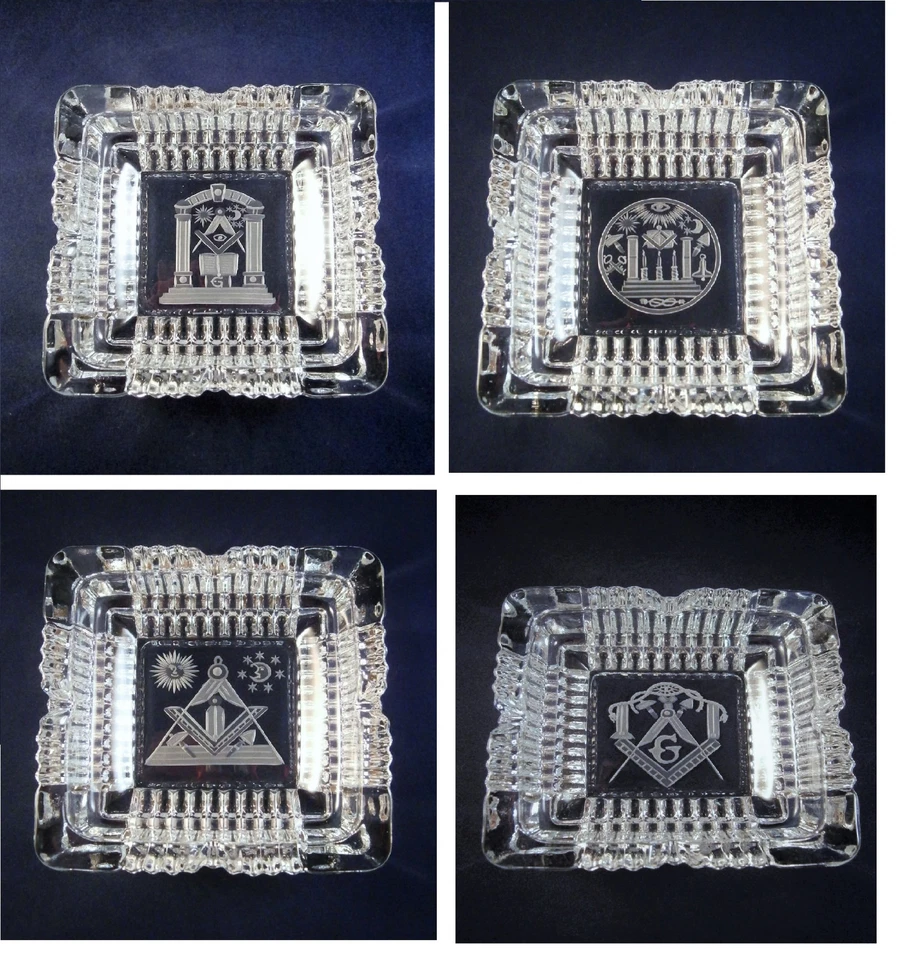 Logen-Glas Aschenbecher m. Freimaurer Motiv Freemason glass - Bild 1 von 1