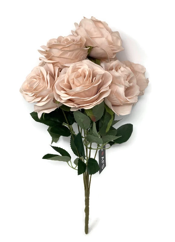 Arbusto Flor Rosa Abierta Artificial 9 Cabezas x 42cm - Marrón Púrpura Rosa Beige - Imagen 1 de 1
