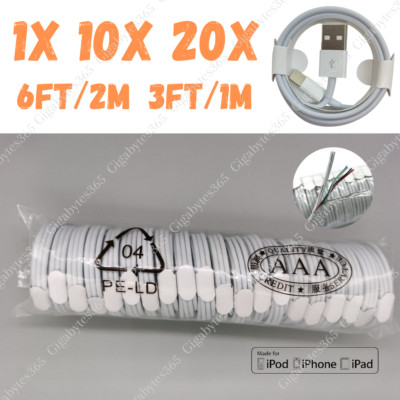 1-10X Bulk USB Charger Cable 3Ft 6Ft For iPhone 14 13 12 11 Pro X 8 7 6 iPad Lot