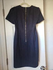Calvin Klein Women Navy Faux-Suede Tulip-Sleeve Dress Size 14  Retail $129