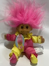Russ Troll Kidz Plush Troll Doll Clown 11" Pink Haired Brown Eyes Clownsuit