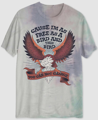 $37 Hybrid Men's White Pink Crew Neck Classic Free Bird Graphic T