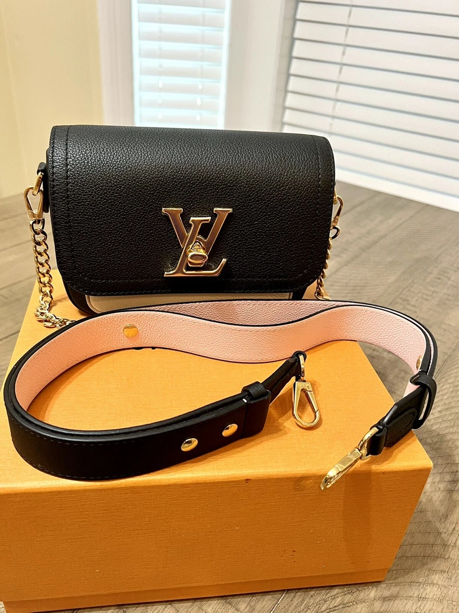 Auth. LOUIS VUITTON Lockme Tender Black Cream Leather Shoulder Bag 
