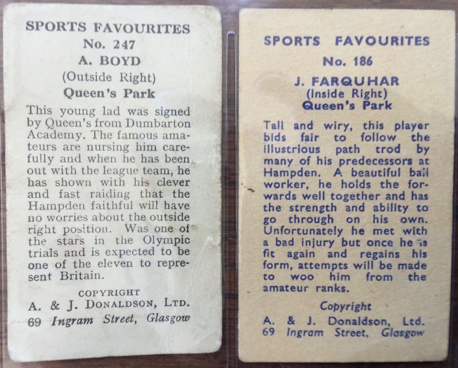 AIRDRIE Trade Card A&J Donaldson Sports Favourites DUNCAN eBay