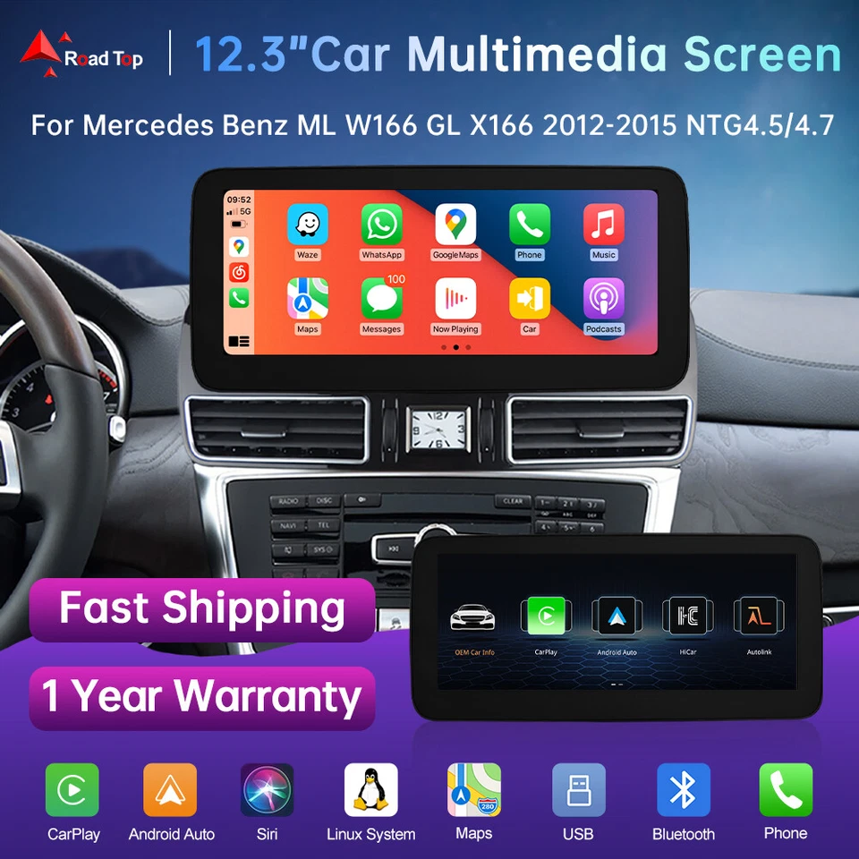 12.3' Drahtloser CarPlay Multimedia Touchscreen Für Benz ML W166 GL X166 NTG4.5