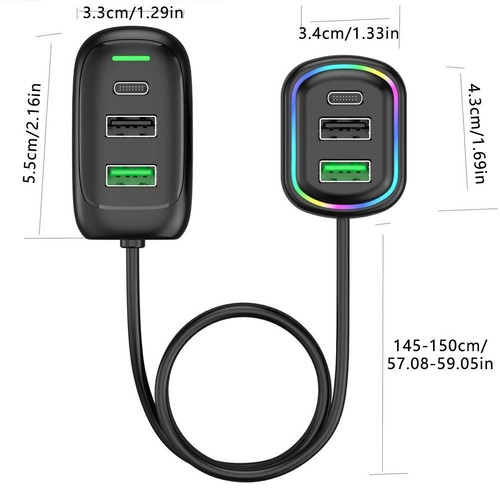 Chargeur Voiture, Chargeur Voiture pour iPhone et Type C Chargeur Rapide Multi-Port Neuf N4M6 - Photo 11 sur 11