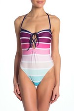 Splendid Women's One Piece Striped Swimsuit Size Small Lace Up Front NEW