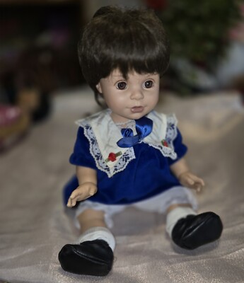 Baby So Beautiful Doll 15  1995 BSB Playmates Toys Black Hair Blue Dress *Shoes*