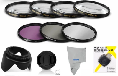 VIVITAR/XIT FOR NIKON DSLR UV-CPL-FLD HD FILTER KIT + MACRO LENS KIT+USB FOR CANON EOS REBEL T100 T7 T7I T8