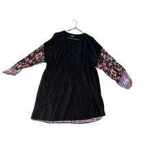 Gigio Mini Dress Long Sleeves Crew Neck Casual Cotton Floral Print Black Large 