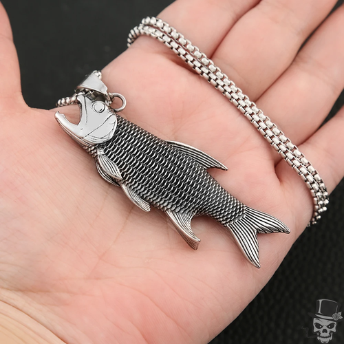 Sculpt Rings™ Halskette mit Fischanhänger - Edelstahl Punk Schmuck - 60 cm - Bild 5 von 8