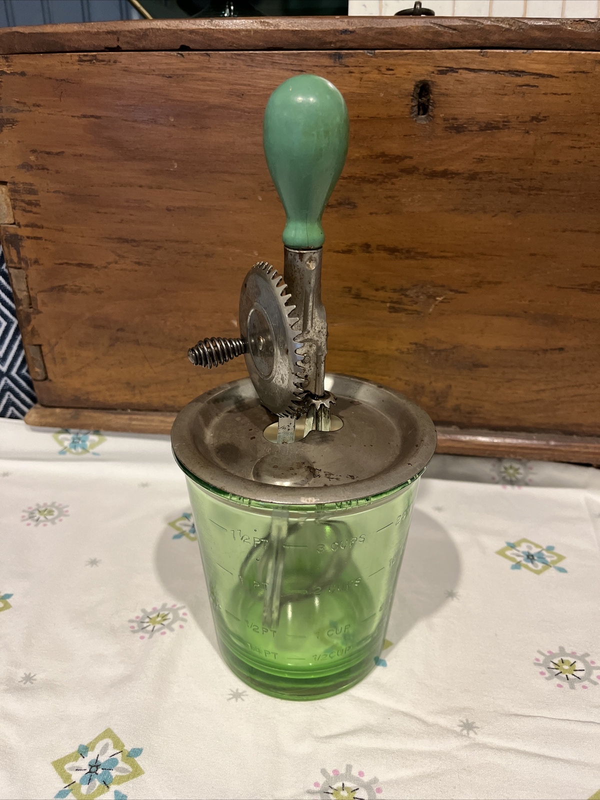 WOW Estate Green Depression Glass 4 Cup Measure & Hand Mixer Signed A&J eBay