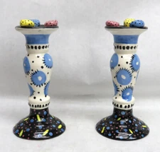 WONDERFUL PAIR SIGNED LYNN MORRIS CANDY 7 1/2" CANDLESTICKS