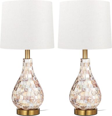 TPAMSWO Modern Coastal Table Lamps Set of 2, Natural Mother Pearl Tiles... 