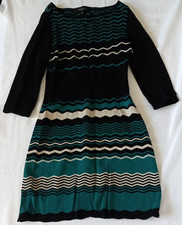 Nine West Size S 3/4 Sleeve Sheath Sweater Dress Black Teal White Stretch