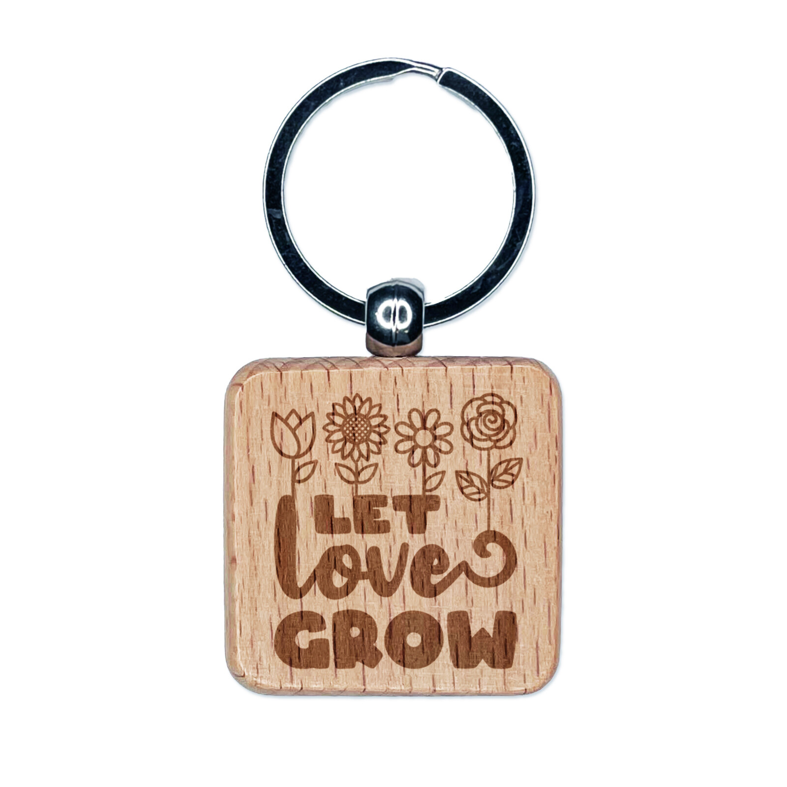 Sweet Floral Engraved Wooden Keychain Tag Charm for Love