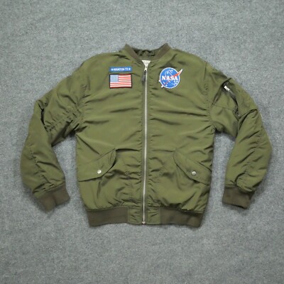 H M Nasa Jacket Youth 12 13 Large Green Bomber Quilt Lined Boys