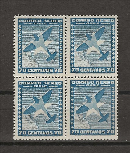 Chile 1948 Sc# C97 Luftpostflugzeug und Stern von Chile Flugzeug 70c Block 4 postfrisch