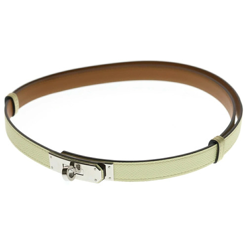 HERMES () Kelly Pocket Belt Yellow Veau Epsom Silver Hardware W Stamp Used Condi