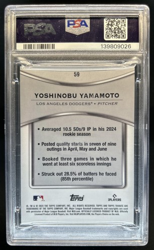 2025 Topps Tribute Yoshinobu Yamamoto Green #/99 Dodgers PSA 10 GEM MINT - 第 2/2 張圖片