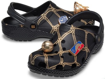 Crocs NBA All-Star Classic Clog Black Gold Men 5 Women 7 Basketball w/ Jibbitz