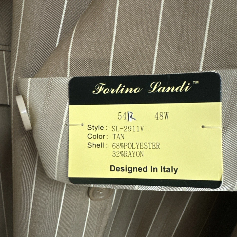 Traje Fortino Landi Para Hombre 3 Piezas Gángster Rayas 54R/48W con Chaleco Bronceado ¡VER FOTOS!! Foto 4 de 4