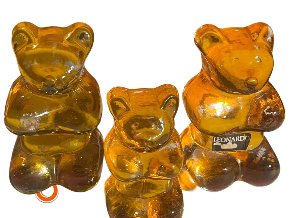 Very rare 1990er Leonardo Familie Gummibär 3 Figuren aus Glas 10cm 1,4KG