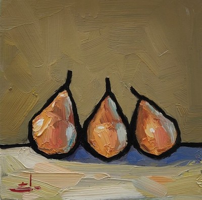 BIRNEN ÖLGEMÄLDE VIVEK MANDALIA IMPRESSIONISMUS 12X12 ORIGINAL STILLLEBEN EICHE