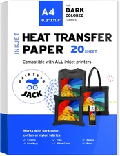 Printers Jack Iron-On Heat Transfer Paper for Dark Fabric 20 Sheet 8.3X11.7" T-S