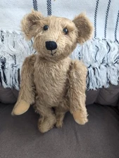 Vintage 14" Mohair Fully Jointed Hump Back  Long Body Teddy Bear w/ Glass Eyes~