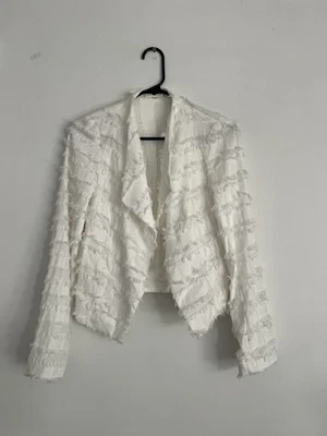 Willow & Clay Anthropologie Cozy Open Front Cardigan White W/Fringe Sz XS - Image 1 of 4