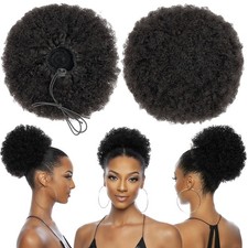 Afro Puff Curly Drawstring Ponytail Extension Real Remy Human Hair Bun for Women