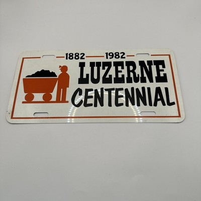 Vintage 1982 Metal Centennial License Plate Luzerne Pa Coal Mining Miner Cart