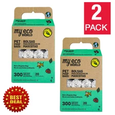 Myeco World Poop Bags 40 Roll Pack, Dog, Pet, Non GMO Corn, Odor Free, 600 Bags