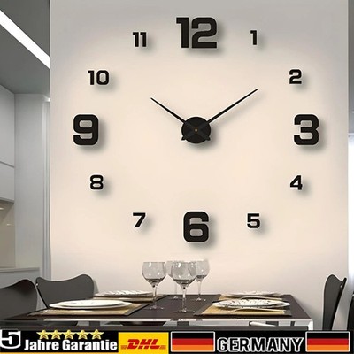 Wanduhr Groß Deko 3D Design Spiegel Wand DIY Uhr Wandtattoo Stylisch Wohnzimmer